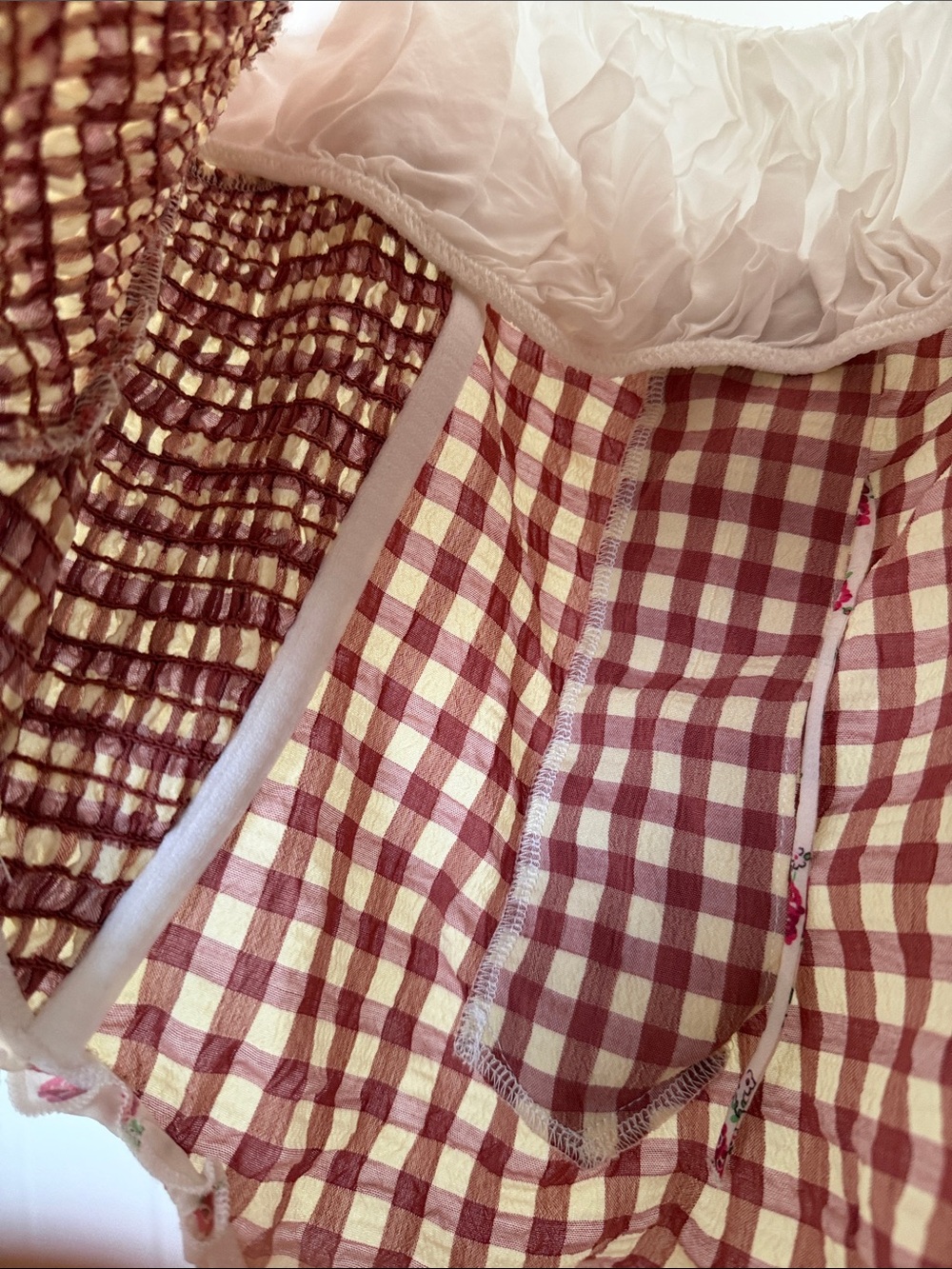 For Love & Lemons Red and Cream Gingham Lace-Up Bodysuit Georgia Bodysuit size L - Picture 10 of 12